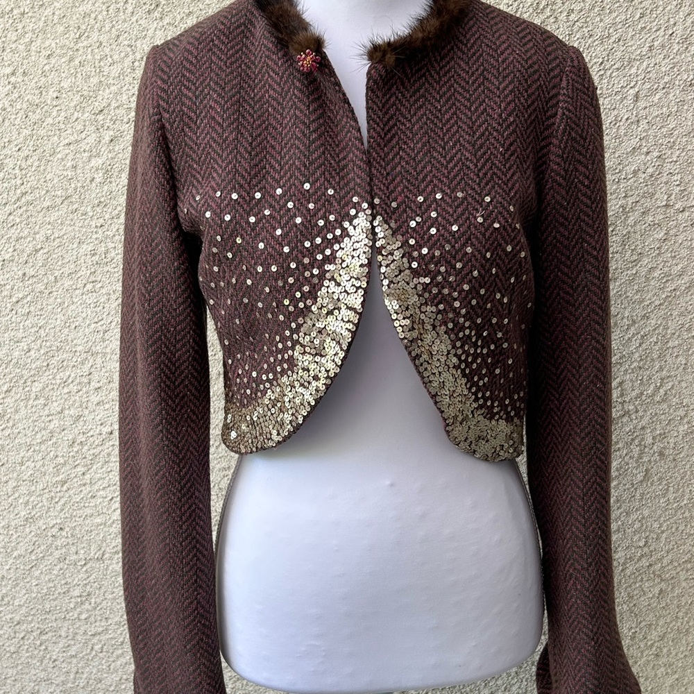 True Meaning Brown and Gold cropped elegant jacket